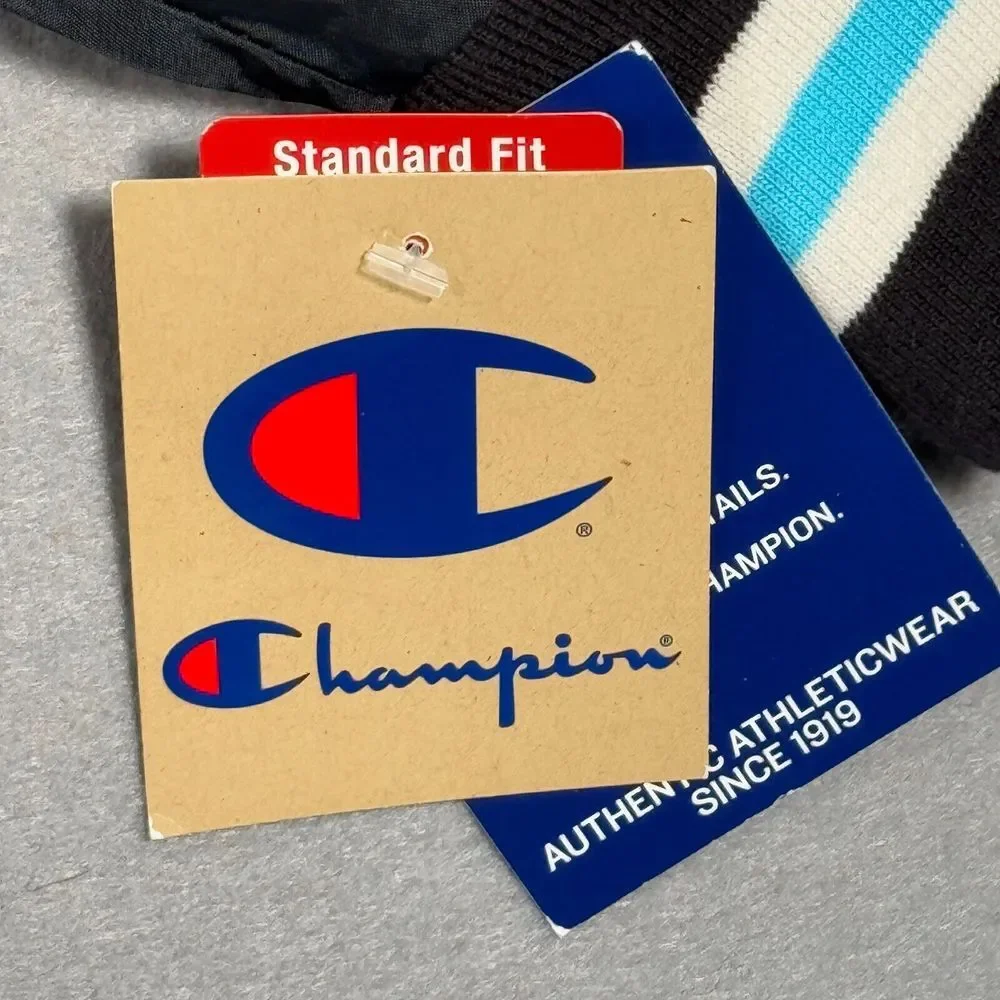 Champion Hooded Windbreaker‎ Jacket Mens Medium Standard Fit Black Fleece Hood